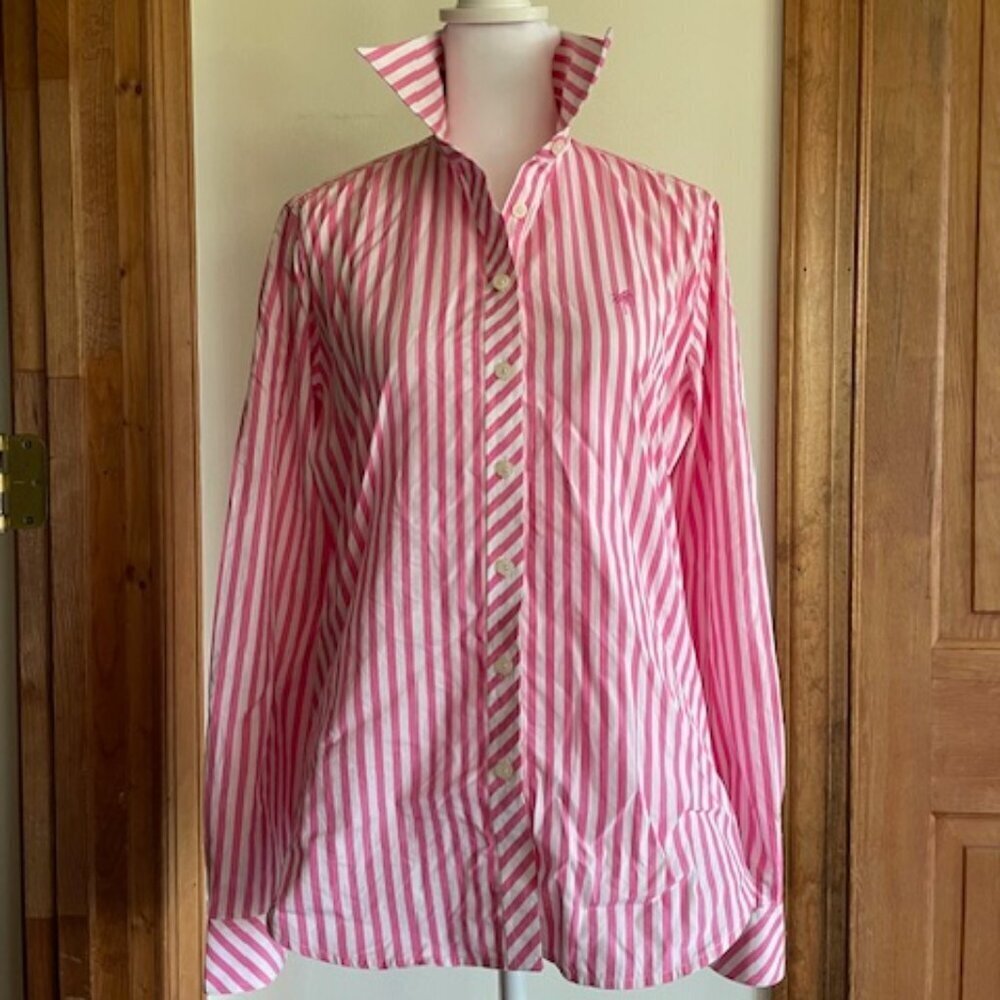 LILLY PULITZER Cotton Long Sleeve Pink White Stripe VTG White Label Shir…